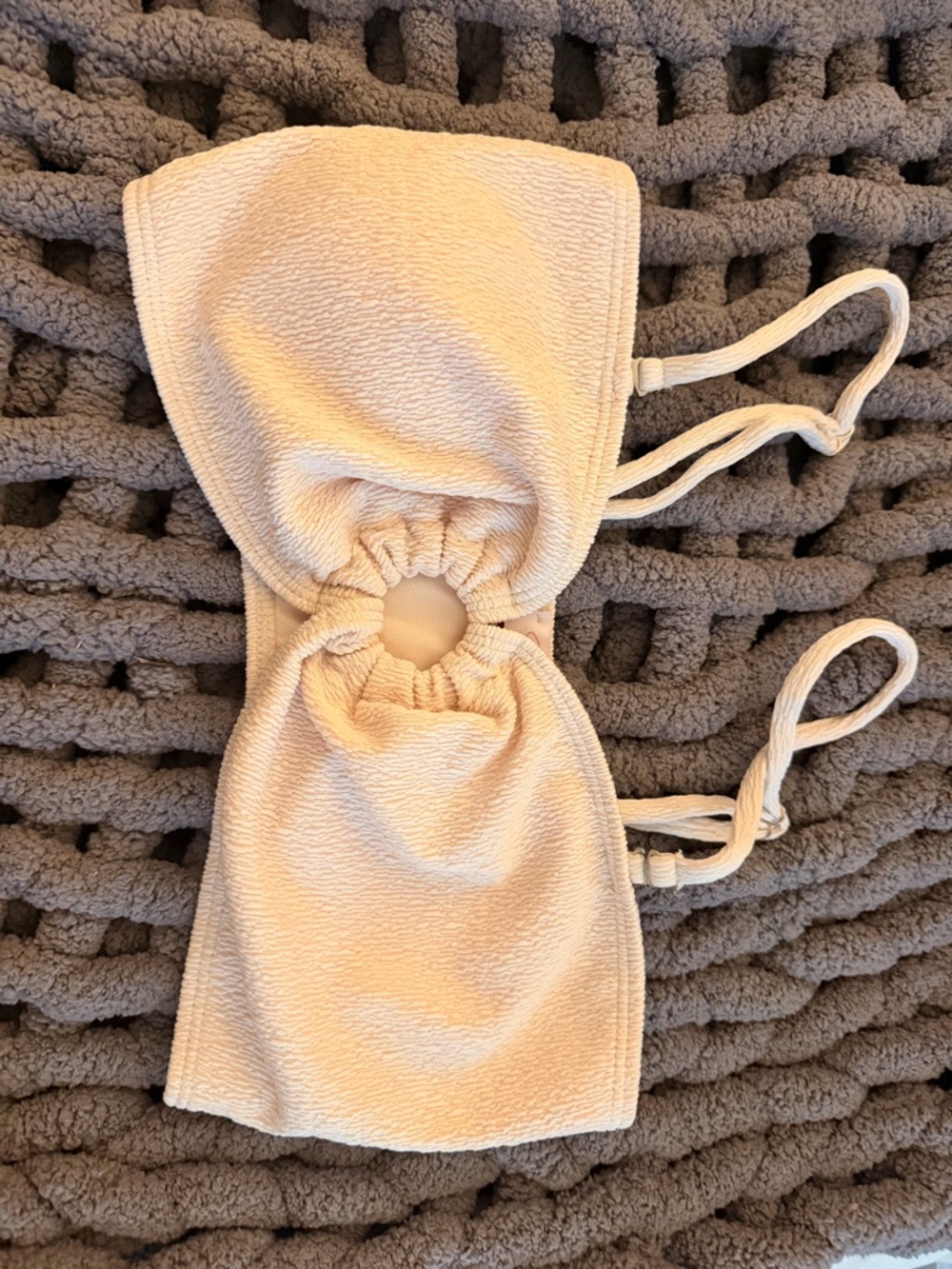 Pink Lily Cream Textured Bandeau summer Top with Ring Detail